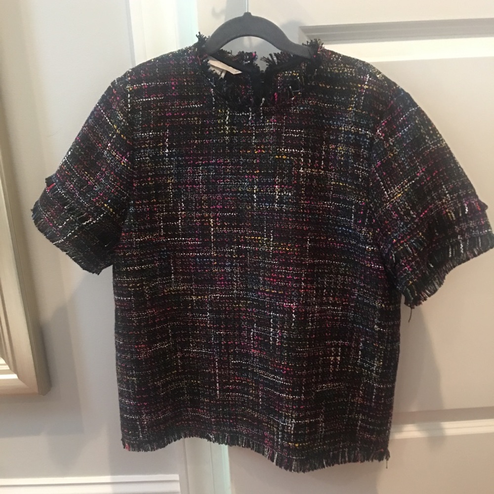 H&M black with multi color tweed blouse